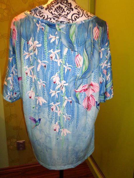 Nádherné tyrkysové tričko - lotosové květy, 44