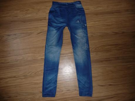 Jeans efekt dívčí/dámské legíny s motýly na 13-14l, 164