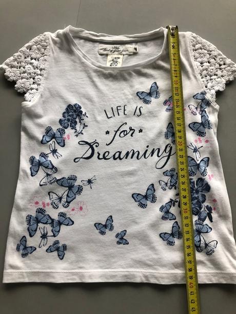 Tričko 2-4roky 98-104cm motýli krajka bílá modrá, h&m,98