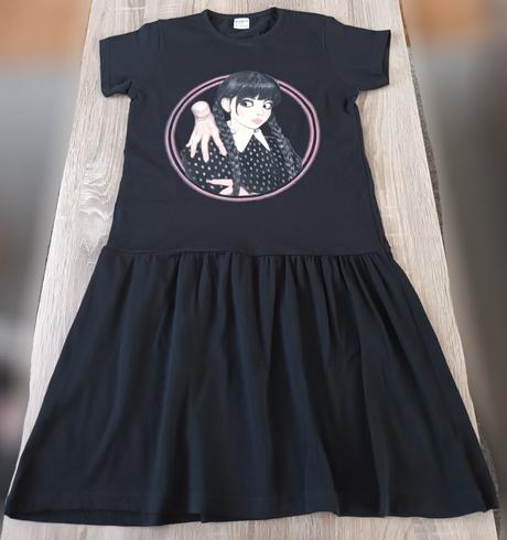 Dívčí šaty krátký rukáv černé wednesday, 164