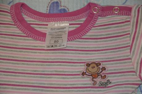 Růžové prouhaté bavlněné body dlouhý rukáv, scamp,80