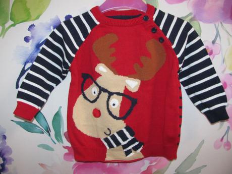 Parádní bavlněný svetřík s vánočním sobem, 74