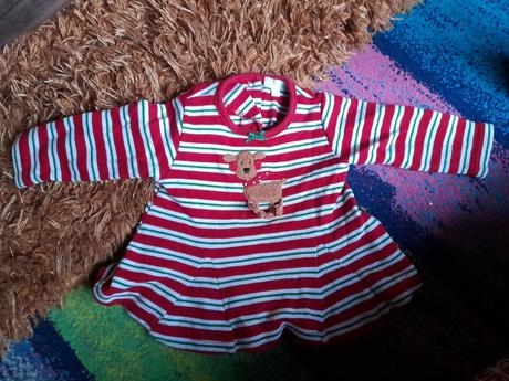 Vánoční tričko pruhované se sobem 6měsíců, 80