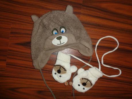 Medvídkový komplet čepice a rukaviček, topomini,74