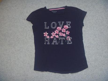 Modré tričko s kytičkami vel. 158/164, 158