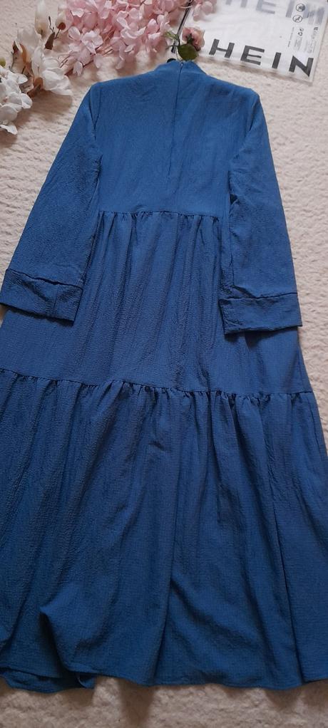 Shein safírové volánové dlouhé šaty, m