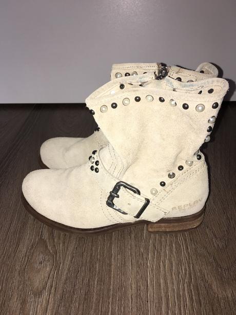 Béžové nízké kožené kozačky replay, replay,38