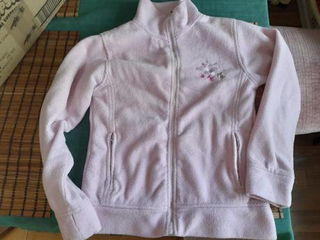Flísová světle růžová mikina zip bez jezdce, 146
