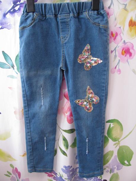 Elastické džíny s flitrovými motýlky, 116