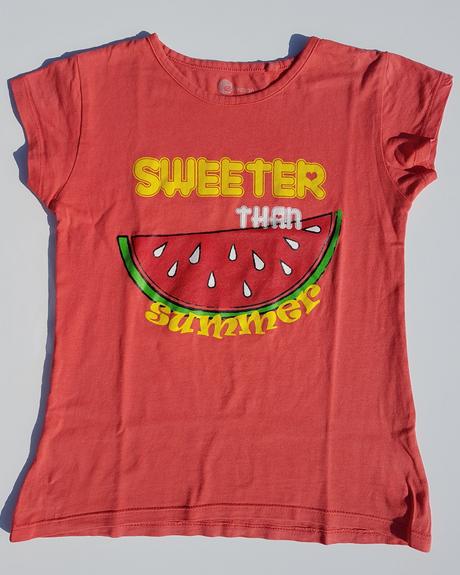 L214	dívčí triko s kr. rukávem meloun vel. 128-134, 128