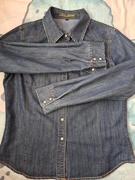 Dámská džínová košile se zlatou výšivkou, 42