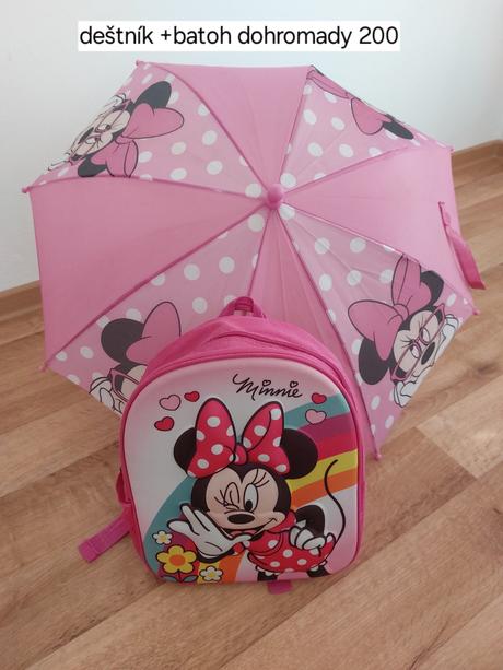 Batoh a dětský deštník minnie,