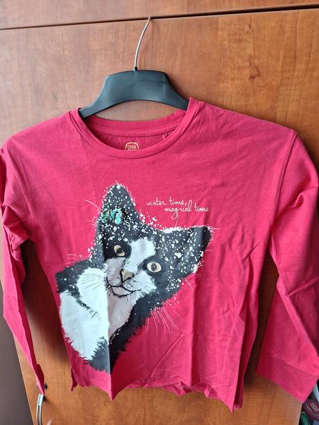 Tričko top dlouhý rukáv kočička vel. 146, coolclub,146