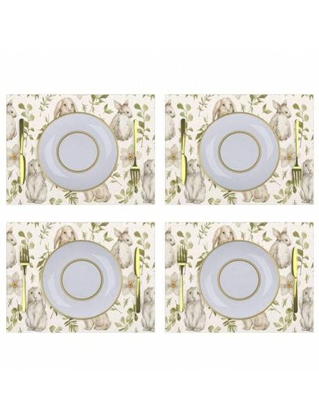 Velikonoční prostírání 4ks se zajíčky a květinami, 
