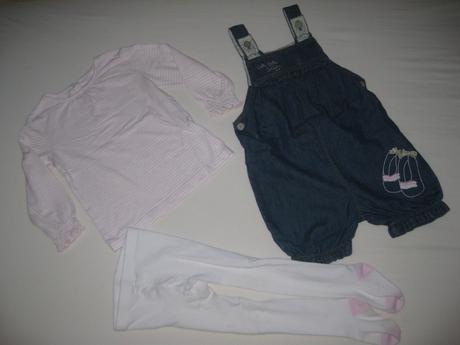 Souprava - riflové lacláče, triko, punčochy, c&a,92