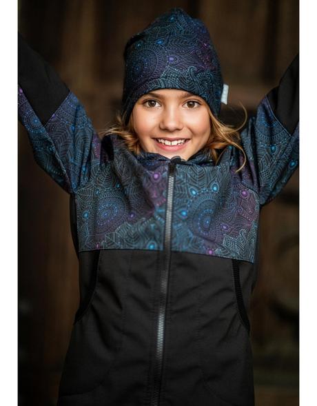 Softshellový kabát unuo mandala dívčí s fleecem, unuo,122 / 128