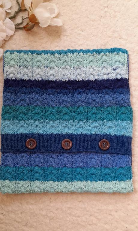 Copánkový pletený povlak ombré modrý tyrkys, 