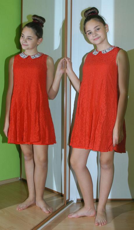 Slavnostní sváteční společenské dívčí červené šaty, george,158