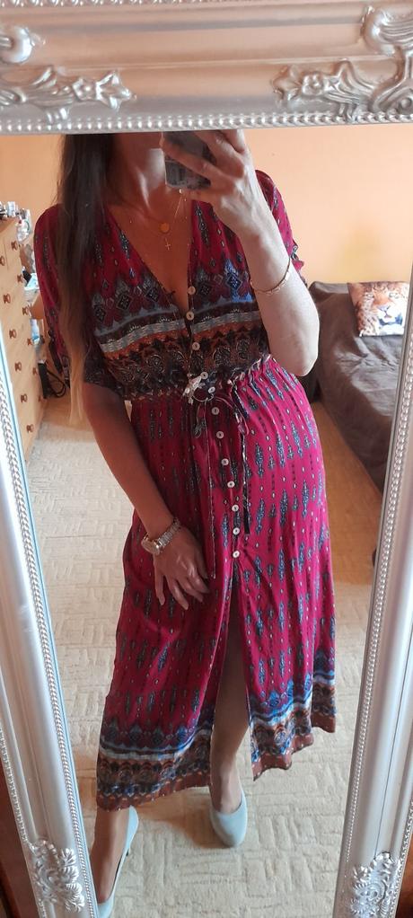 Vzorované letní dlouhé šaty, l