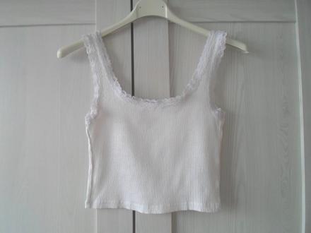Bílé tričko triko tílko crop top s krajkou, clockhouse,xs
