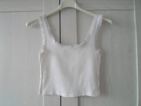 Bílé tričko triko tílko crop top s krajkou, clockhouse,xs
