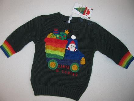 Tmavě zelený svetřík,skřítek s vánoč.dárky, 68