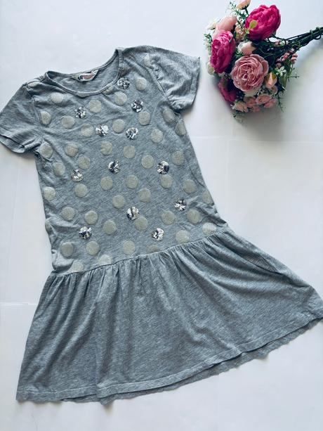 Ob/ šaty šedé s puntíky - v.134/140, h&m,134