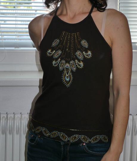 Zdobeny hnedy top znacky jürgen michaelsen, 34