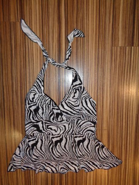 Luxusní top - zebra - zavazování kolem krku, 38
