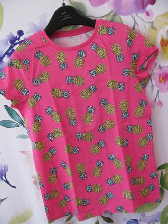 Bavlněné nové sytě růžové tričko s potiskem ananas, george,146