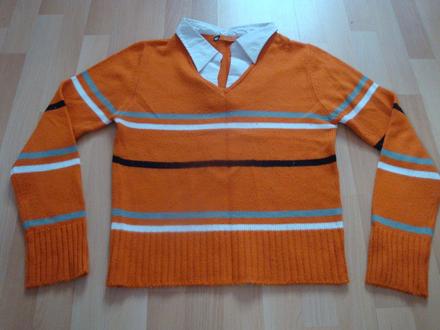Svetr - oranžový s proužky, vel. kl, xl