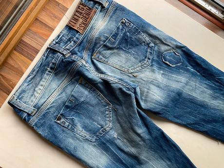 Děrované džíny, vel 38/m cca s/m, vintage bsk deni, 38