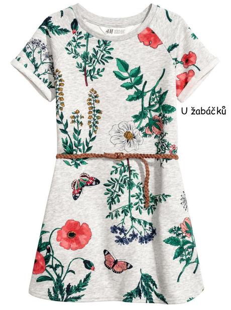Dívčí květované šaty h&m šedé + pásek vel. 122/128, h&m,122 / 128