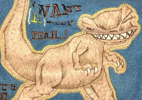 Tyrkys modrá fleece dino mikina / klokanka, 5-6y, takko,110