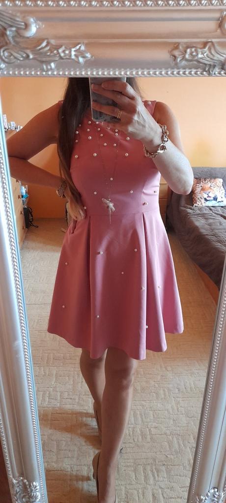 Společenské krátké šaty s perličkami, orsay,36