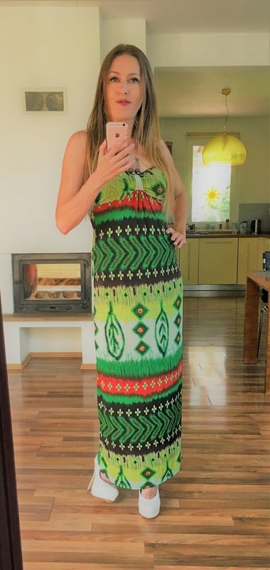 Vzor zelené maxišaty, vel s/m, stella, s