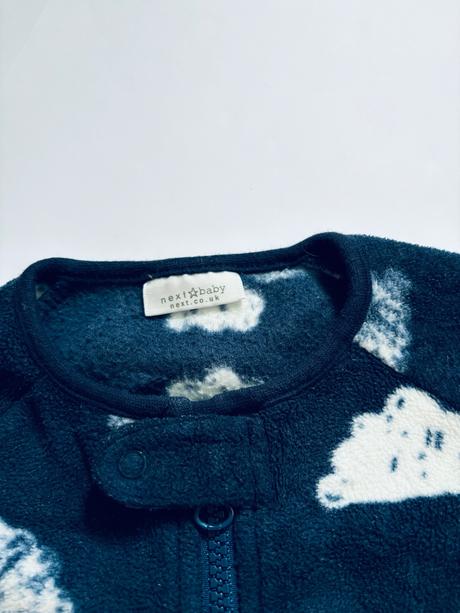 Overalek modro byli flecový - v.6/9 měs, next,74