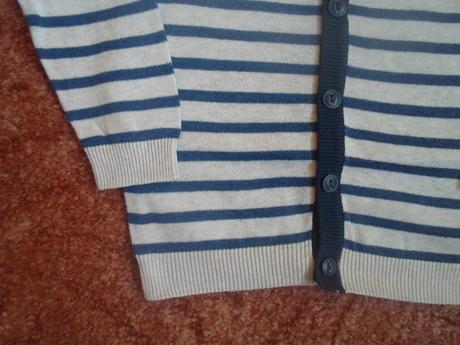 Béžový modrý pruhovan svetr svetřík vesta h&m, h&m,98