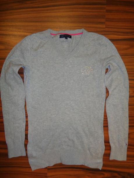 Luxusní šedý bavlněný svetr tommy hilfiger, tommy hilfiger,164