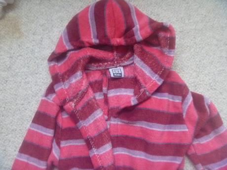 Červený pruhovaný froté župan vel. 6-8 let, 122