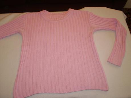Pěkný růžový bavl. svetr, proužkový vzor, 158