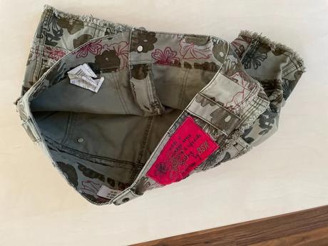 Khaki džínová minisukně s potiskem, vel m, spíše s, s