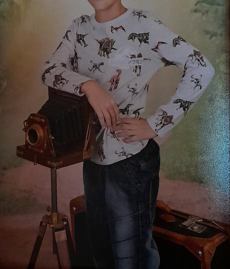 Melírové dinosauří tričko s dlouhým rukávem, h&m,128