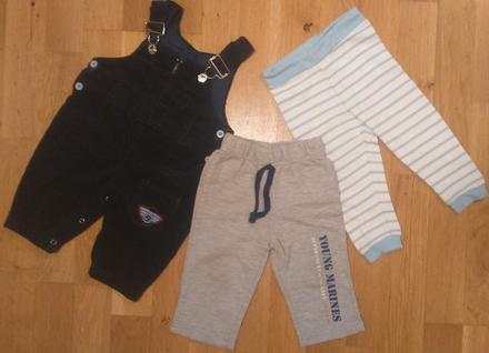 Kalhoty s laclem a 2x tepláčky, 68