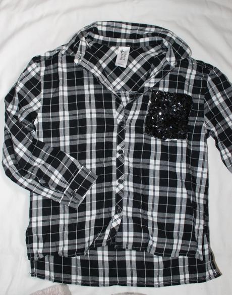 Po38. káro košile + kapsa s flitry 8 let, c&a,140