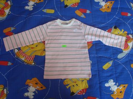 Proužkaté růžové triko, dlouhý rukáv, 74