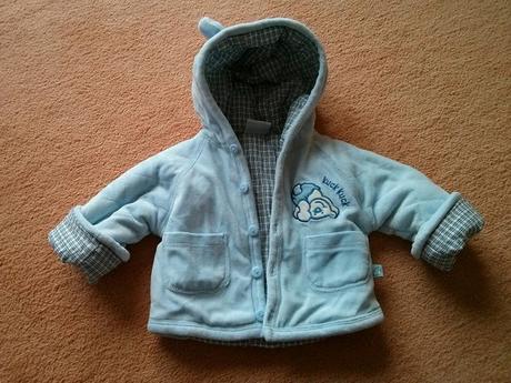 Teplý podšitý kabátek s kapucí a ouškama, 68