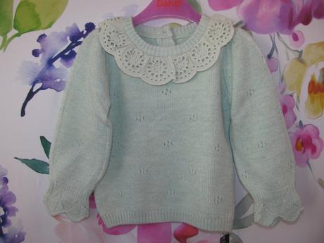 Krásný mátový svetřík s krajkou v.12-18 měs., 86