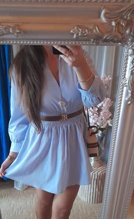 Světle modré košilové mini šaty, l