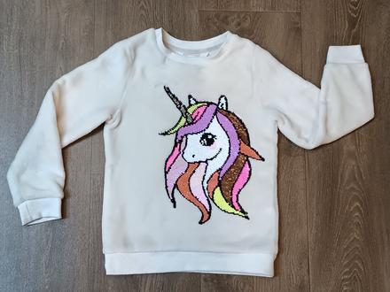 Dívčí mikina s flitry, jednorožec,h&m, vel.104/110, h&m,104